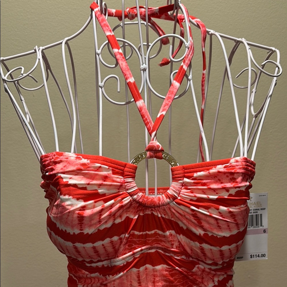 MICHAEL Michael Kors Red and White Tie-Dye Halter Top Reef Cruise MOVING SALE!